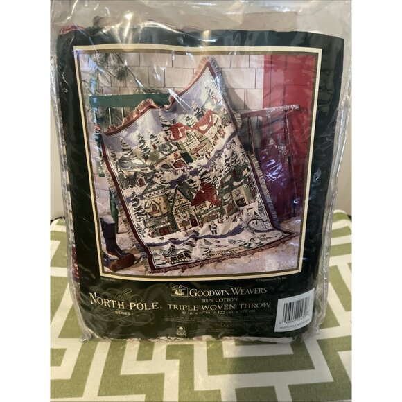 Vtg Dept 56 Goodwin Weavers North Pole Series Triple Woven Cotton Throw Blanket - Picture 1 of 5